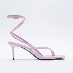 ZARA Heeled Leather Square Toe Sandals Mauve