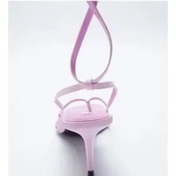 ZARA Heeled Leather Square Toe Sandals Mauve