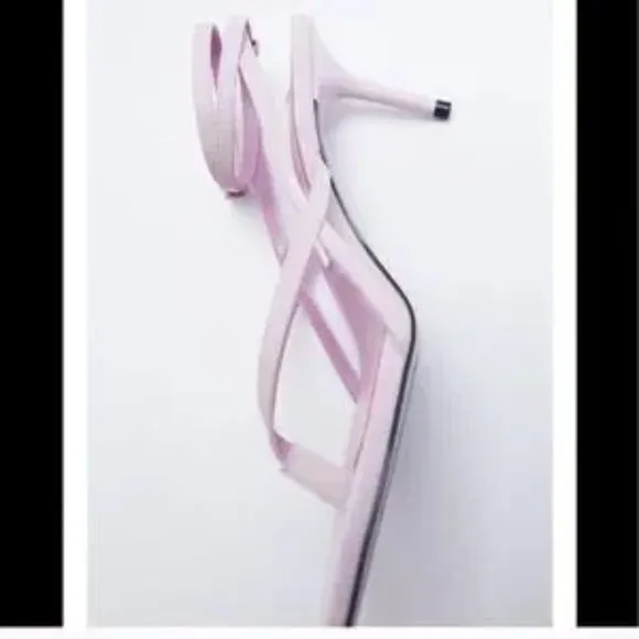ZARA Heeled Leather Square Toe Sandals Mauve