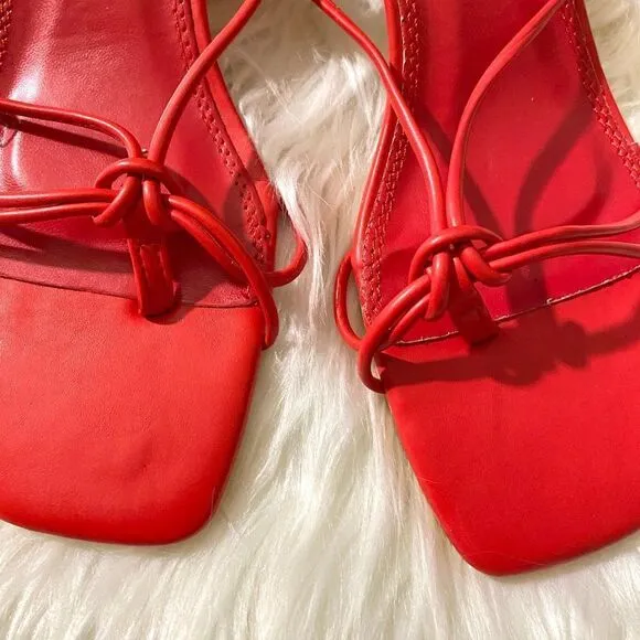 ZARA RED LOW HEEL STRAPS SANDALS