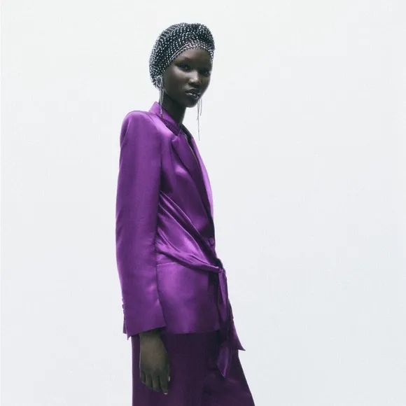 Zara Satin Effect Tie Front Blazer 8275/569