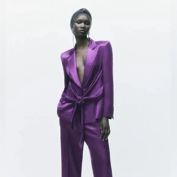 Zara Satin Effect Tie Front Blazer 8275/569