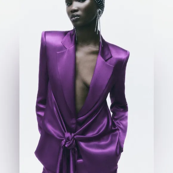 Zara Satin Effect Tie Front Blazer 8275/569