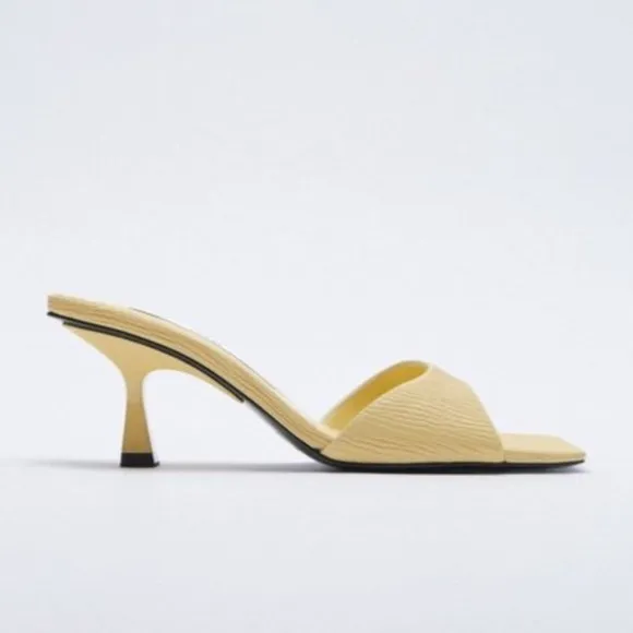 ZARA Textured Square Toe Heeled Mules