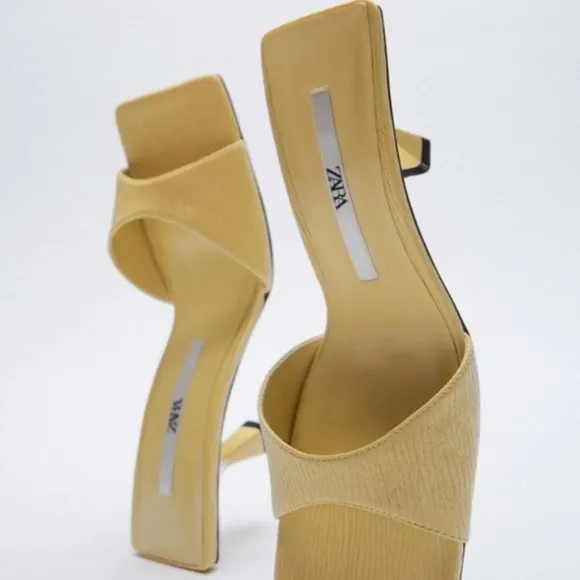 ZARA Textured Square Toe Heeled Mules