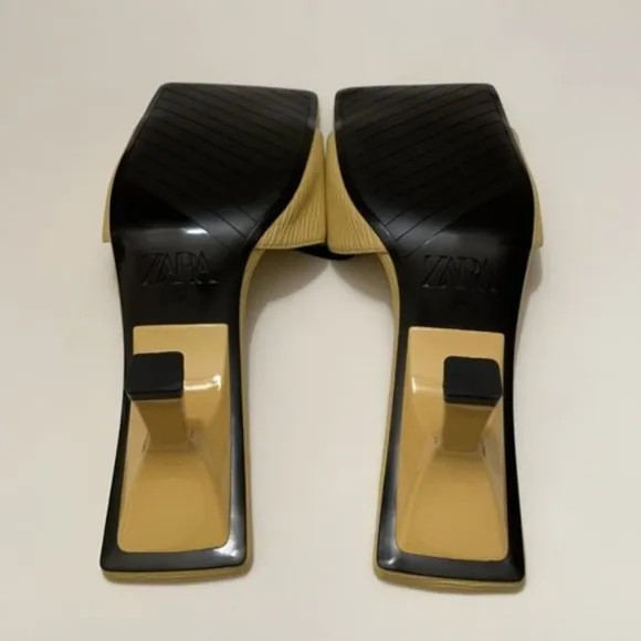 ZARA Textured Square Toe Heeled Mules