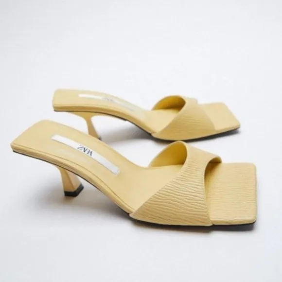 ZARA Textured Square Toe Heeled Mules