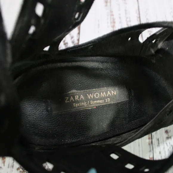 ZARA Woman Black Lace Up Sandals Size 38
