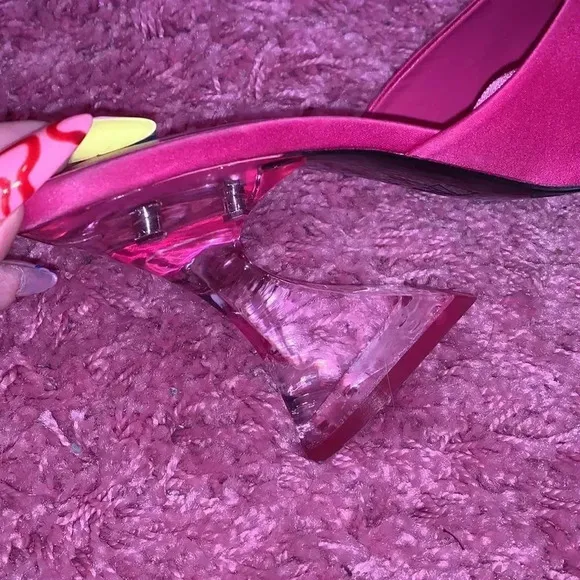 Zara Pink Satin Heeled Methacrylate Mule Sandals