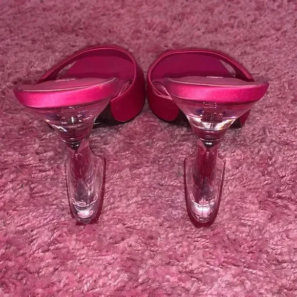 Zara Pink Satin Heeled Methacrylate Mule Sandals