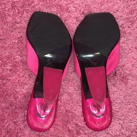 Zara Pink Satin Heeled Methacrylate Mule Sandals