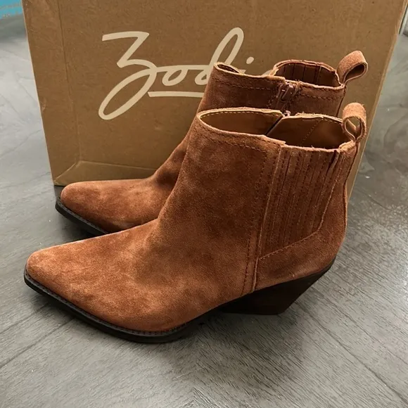 Zodiac Boots Robyn Cognac Suede Heeled Ankle Booties