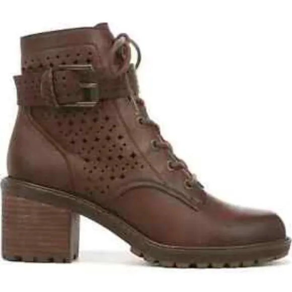 Zodiac Gemma Perforated Leather Bootie Brown Cognac Size 9M  Combat Boots