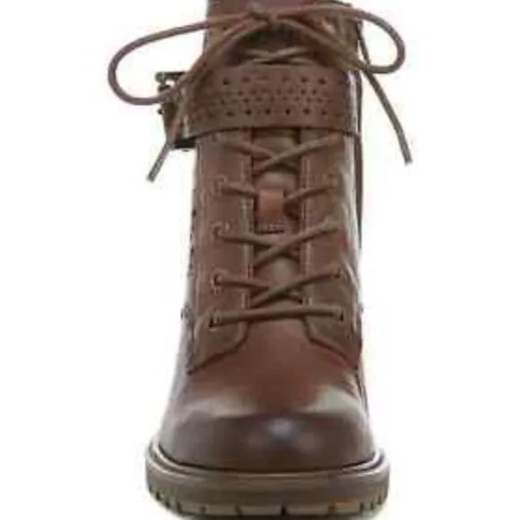 Zodiac Gemma Perforated Leather Bootie Brown Cognac Size 9M  Combat Boots