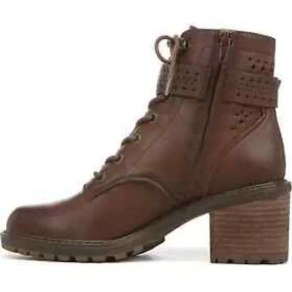 Zodiac Gemma Perforated Leather Bootie Brown Cognac Size 9M  Combat Boots
