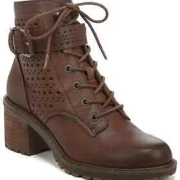 Zodiac Gemma Perforated Leather Bootie Brown Cognac Size 9M  Combat Boots