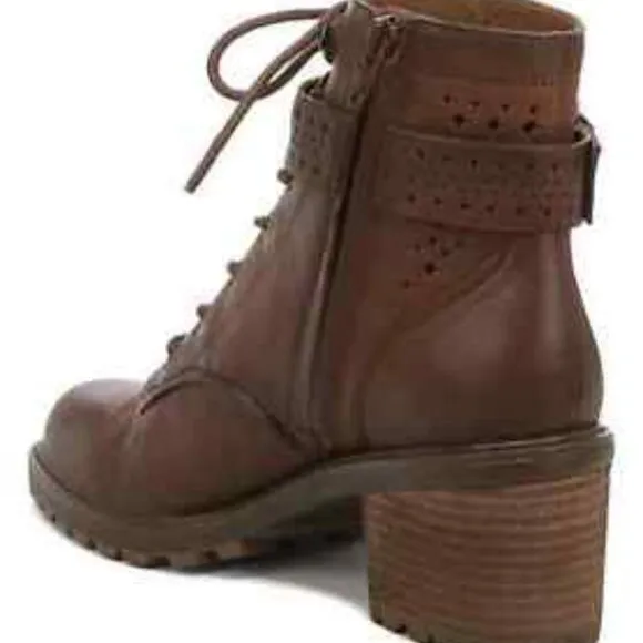 Zodiac Gemma Perforated Leather Bootie Brown Cognac Size 9M  Combat Boots