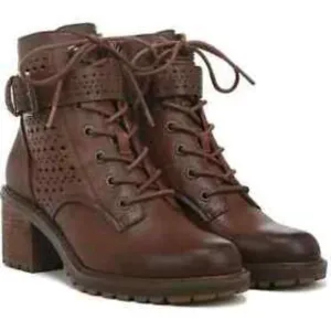 Zodiac Gemma Perforated Leather Bootie Brown Cognac Size 9M  Combat Boots